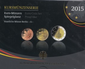 Deutschland Kursmünzsatz 2015 Polierte Platte ( Spiegelglanz ) A,D,F,G,J kpl.