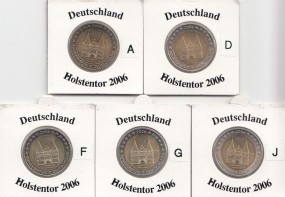 Deutschland 2 € 2006 A,D,F,G,J, Holstentor Lübeck