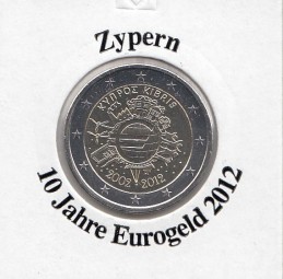 Zypern 2 € 2012, 10 Jahre Eurobargeld,