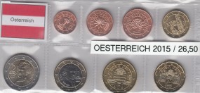 Österreich 2015, Satz lose Ware, 1 Cent - 2 Euro, bankfrisch