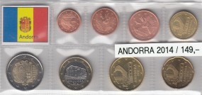 Andorra 2014, Satz lose Ware, 1 Cent - 2 Euro, bankfrisch