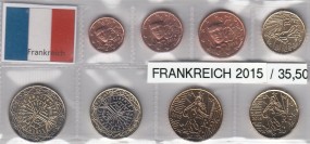Frankreich 2015, Satz lose Ware, 1 Cent - 2 Euro, bankfrisch