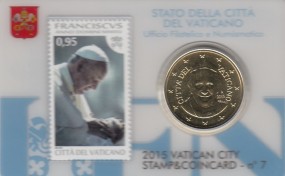 Vatikan 50 Cent + 0,95 Cent Briefmarke in Coincard 2015 Nr. 7