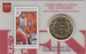 Vatikan 50 Cent + 2,30 Cent Briefmarke in Coincard 2015 Nr. 8