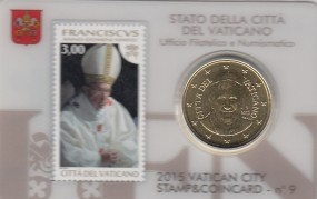 Vatikan 50 Cent + 3,00 Cent Briefmarke in Coincard 2015 Nr. 9