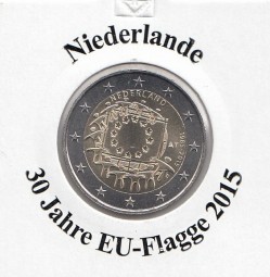 Niederlande 2 € 2015 , 30 Jahre EU - Flagge, bankfrisch aus dem Beutel