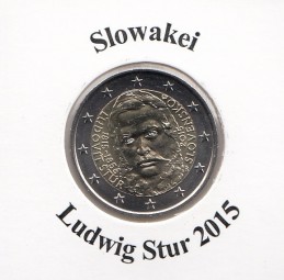 Slowakei 2 € 2015, Ludwig Stur, bankfrisch aus der Rolle