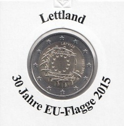 Lettland 2 € 2015, 30 Jahre EU - Flagge, bankfrisch aus der Rolle