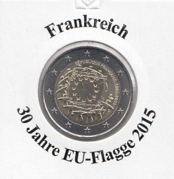 Frankreich 2 € 2015, 30 Jahre EU - Flagge, bankfrisch aus der Rolle