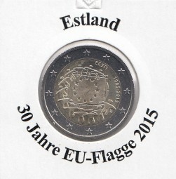 Estland 2 € 2015 30 Jahre EU - Flagge, bankfrisch aus der Rolle