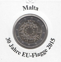 Malta 2 € 2015 , 30 Jahre EU - Flagge, bankfrisch aus der Rolle