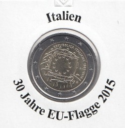 Italien 2 € 2015, 30 Jahre EU - Flagge, bankfrisch aus der Rolle