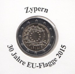 Zypern 2 € 2015, 30 Jahre EU - Flagge, bankfrisch aus der Rolle