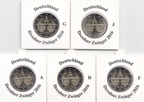 Deutschland 2 € 2016, Dresdner Zwinger A,D,F,G,J, bankfrisch