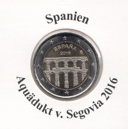 Spanien 2 € 2016, Aquädukt Segovia, bankfrisch