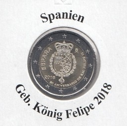 Spanien 2 € 2018, König Felipe , bankfrisch aus der Rolle