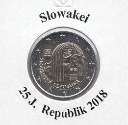 Slowakei 2 € 2018, 25J. Republik, bankfrisch aus der Rolle