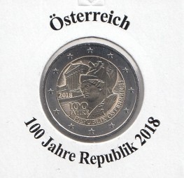 Österreich 2 € 2018, 100J. Republik, bankfrisch aus der Rolle