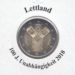 Lettland 2 € 2018, Unabhängigkeit, bankfrisch aus der Rolle