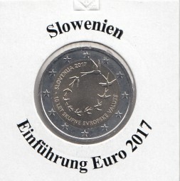 Slowenien 2 € 2017, Einführung Euro, bankfrisch aus der Rolle
