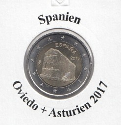 Spanien 2 € 2017, Oviedo + Asturien, bankfrisch aus der Rolle