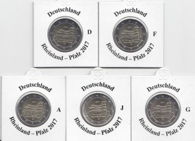 Deutschland 2 € 2017, Rheinland - Pfalz, bankfrisch aus der Rolle ( A,D,F,G,J )