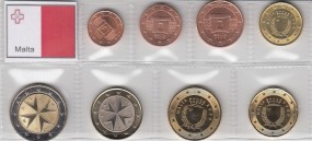 Malta 2008 Satz 1 Ct. - 2 Euro, lose Ware, bankfrisch aus der Rolle