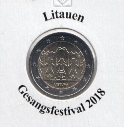 Litauen 2 € 2018, Gesangs Festival, bankfrisch aus der Rolle