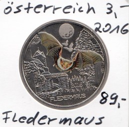 Österreich 3 € 2016, Fledermaus in Farbe