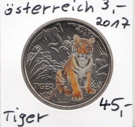 Österreich 3 € 2017, Tiger in Farbe