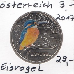 Österreich 3 € 2017, Eisvogel in Farbe