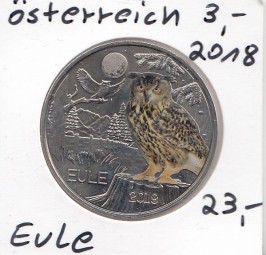 Österreich 3 € 2018, Eule in Farbe