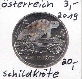 Österreich 3 € 2019, Schildkröte in Farbe