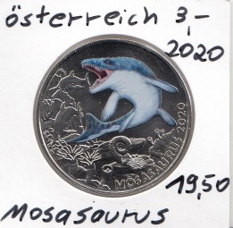Österreich 3 € 2020, Mosasaurus in Farbe
