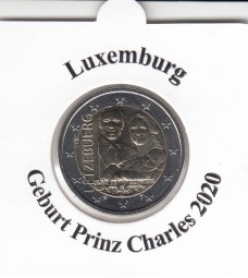 Luxemburg 2 € 2020, Geburt Prinz Charles, Reliefprägung, bankfrisch