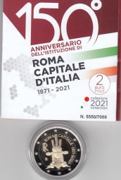 Italien 2 € 2021, 150 Jahre Rom PP, incl. Etui + Zertifikat