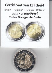 Belgien 2 € 2019, Peter Bruegel, PP mit Etui + Zertifikat