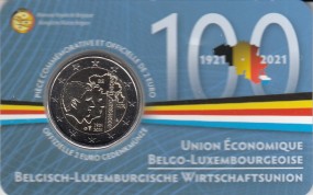 Belgien 2 € 2021 Bel. / Lux. Wirtschaft in Coincard, FR / Wallonisch Ausf.