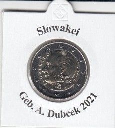 Slowakei 2 € 2021, Dubcek, bankfrisch aus der Rolle