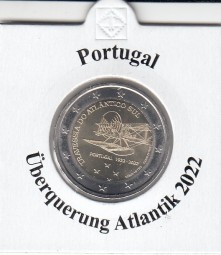 Portugal 2 € 2022, Überquerung Atlantik, bankfrisch