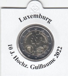 Luxemburg 2 € 2022, Hochzeit Steph. + Guillaume, bankfrisch