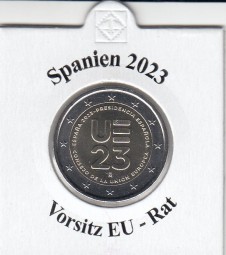 Spanien 2 € 2023 Vorsitz EU - Rat , bankfrisch