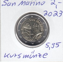 San Marino 2 € 2023, Kursmünze bankfrisch aus der Rolle