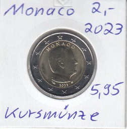 Monaco 2 € 2023 Kursmünze Fürst Albert 2023, bankfrisch aus der Rolle