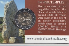 Malta 2 € Ta Skorba in Coincard mit Prägezeichen Mintmark ( rechts u. links vom Datum )
