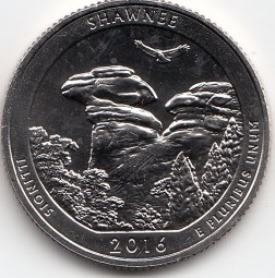 USA Nationalpark Quarter 2016, Schawnee / Illinois, Buchstabe S, bankfrisch aus der Rolle