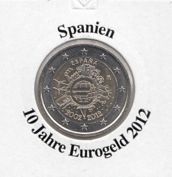 Spanien 2 € 2012, 10 Jahre Eurobargeld,