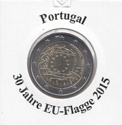 Portugal 2 € 2015, 30 Jahre EU - Flagge, bankfrisch aus der Rolle