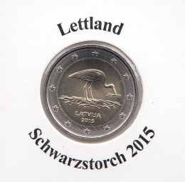Lettland 2 € 2015, Schwarzstorch, bankrisch aus der Rolle