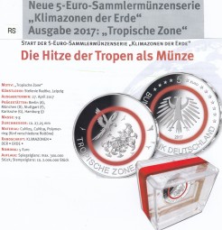Deutschland 5 € 2017, Tropische Zone, Spiegelglanz, ( Polierte Platte )